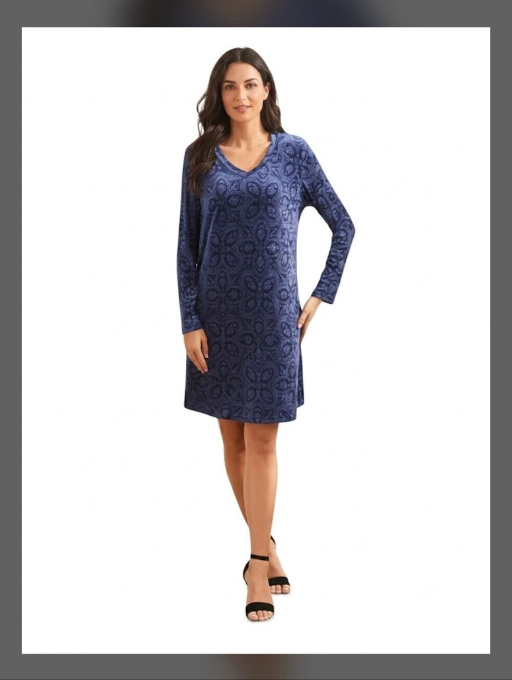 Hope & Harlow Midnight Blue Velvet Scoop Neck Flare Dress Size 14 EUC